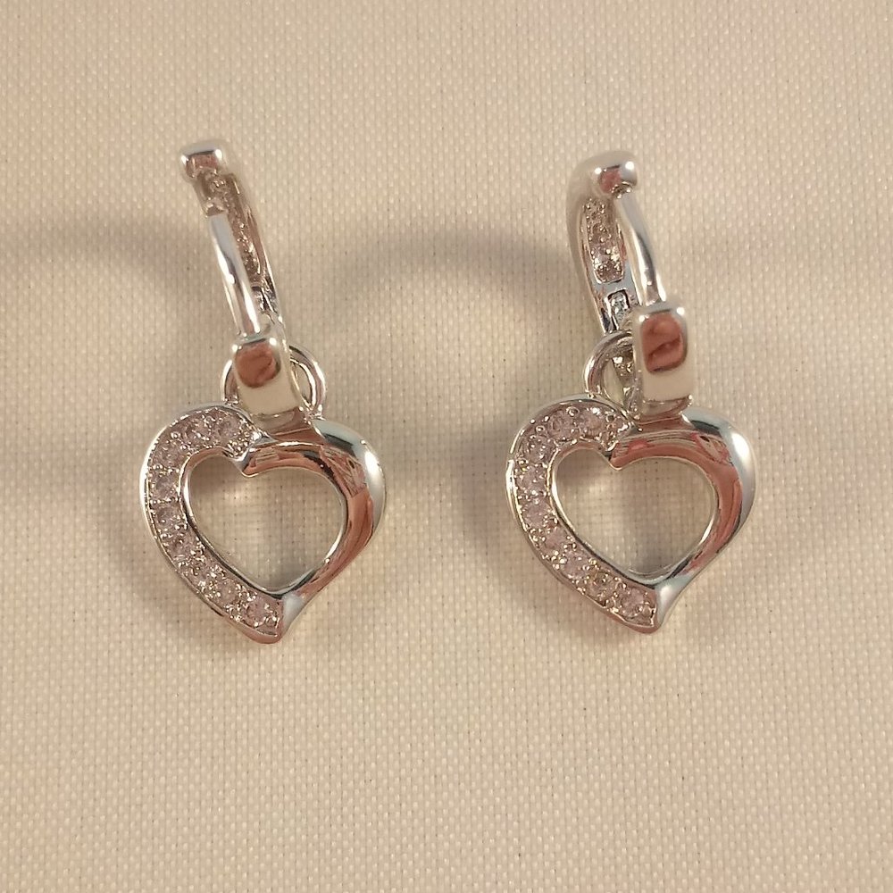 18K White Gold Filled Diamond Zircon Heart Hoop Dangle Earrings Party Gift